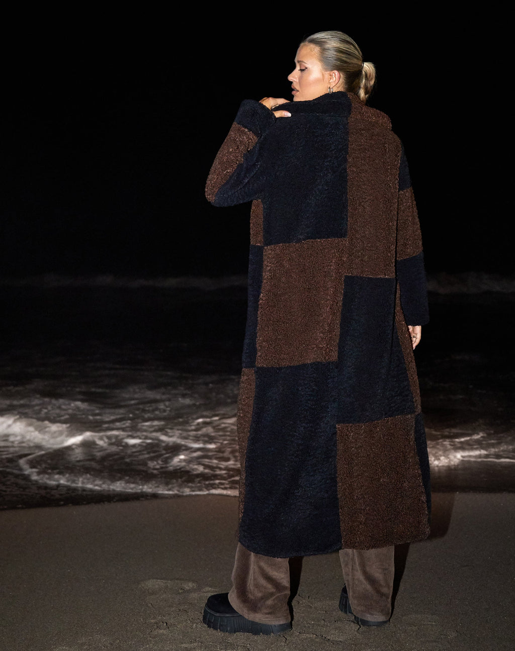 Manteau Teddy Humus en panneaux chocolat et noir