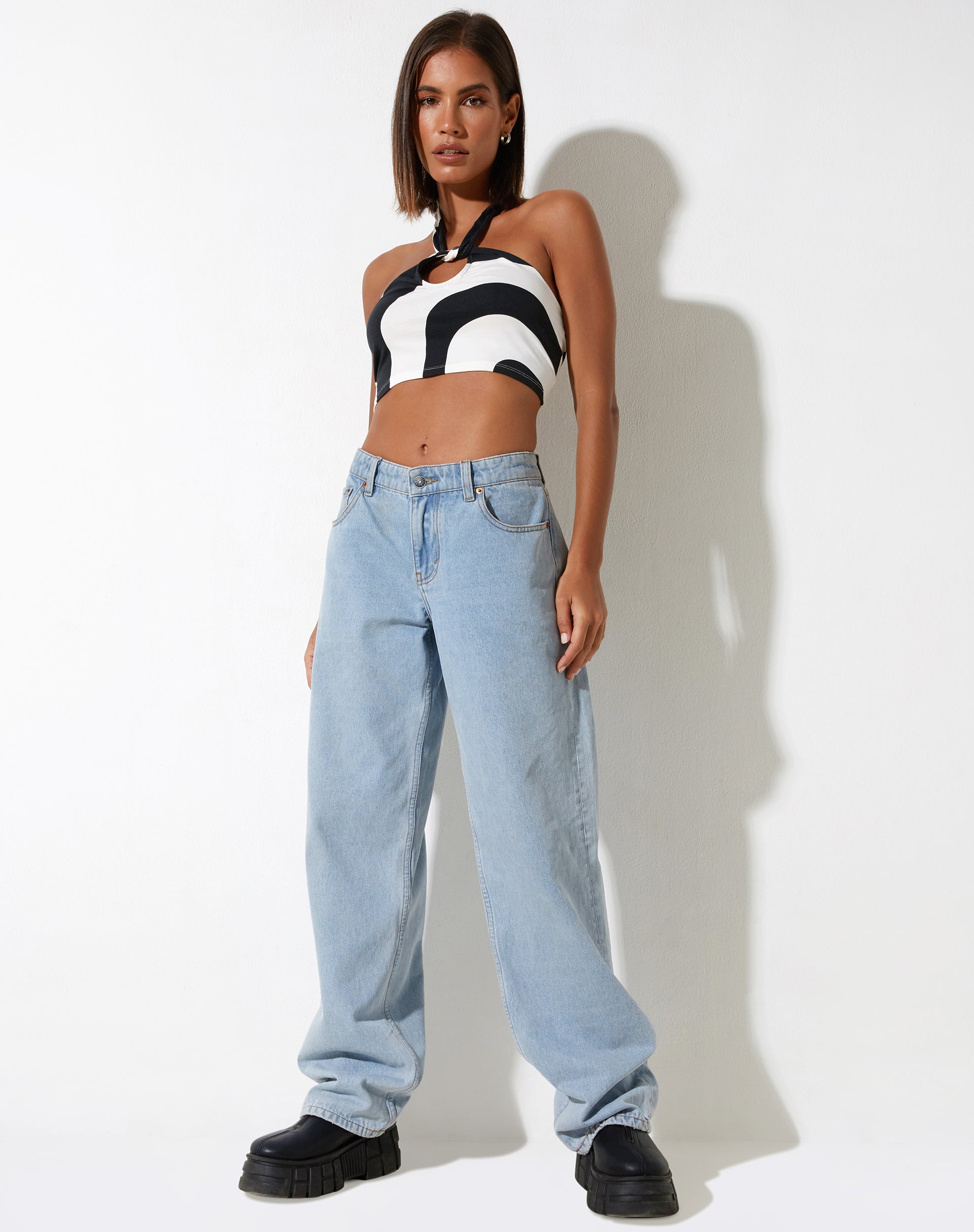 Iamah Crop Top in Optic Swirl Black and White (Top court en noir et blanc)