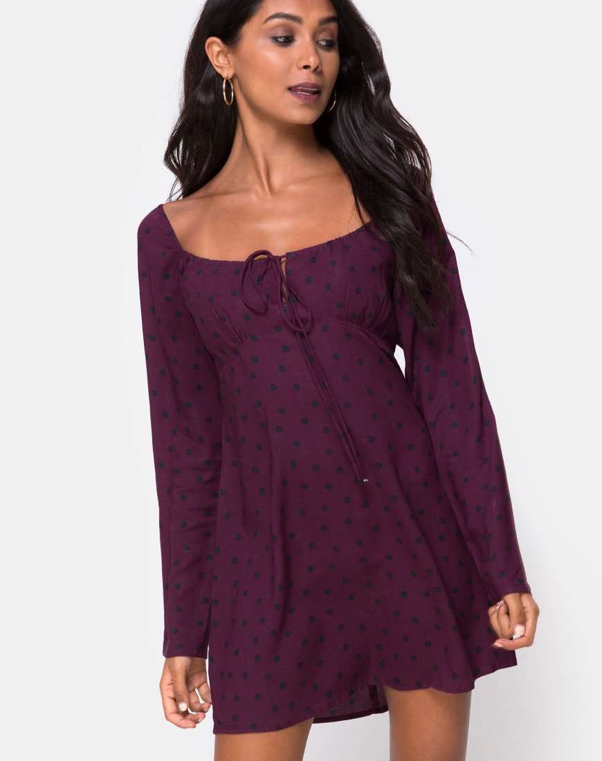 Image de Ilova Dress in Skater Polka Wine