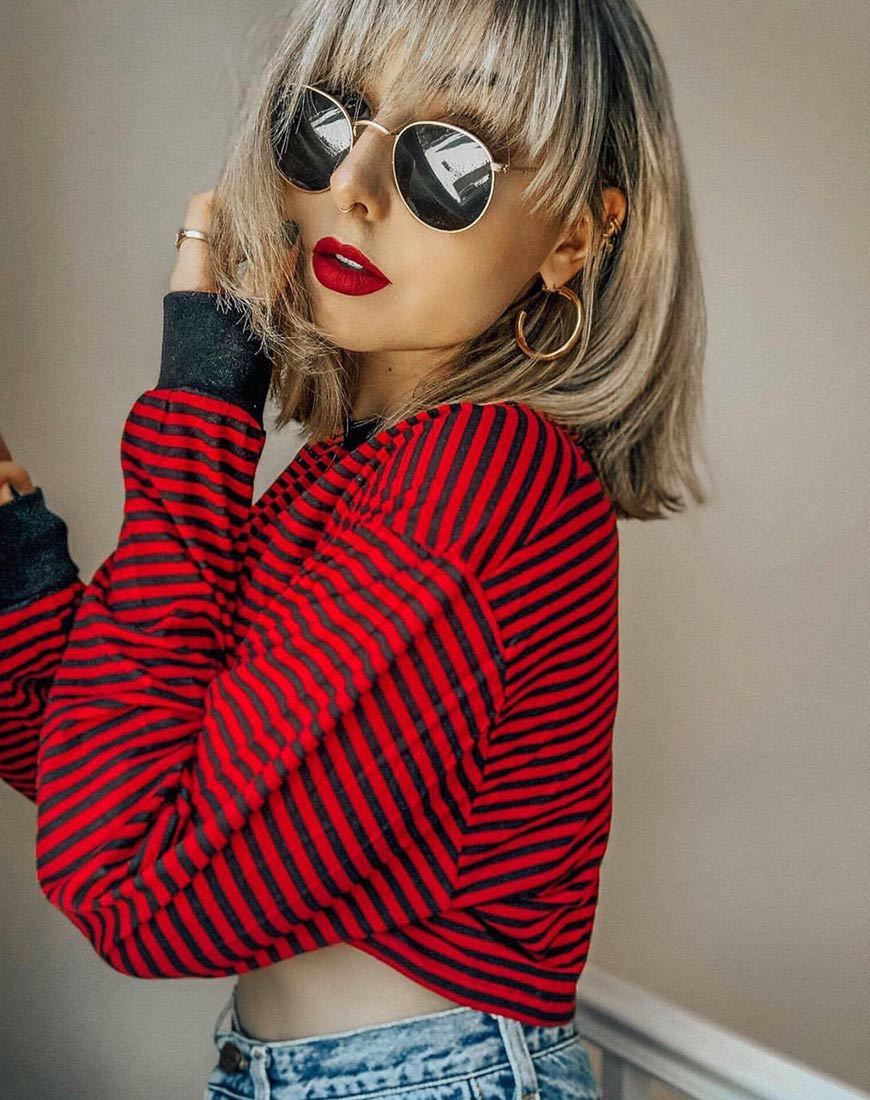 Image de Goce Crop Top in Mini Stripe Red and Black