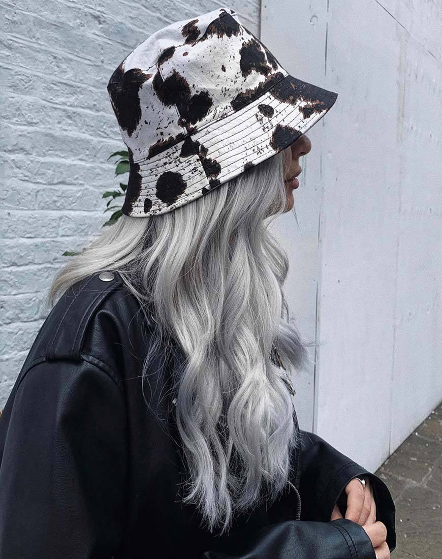Chapeau seau en peau de vache Chapeau marron et blanc