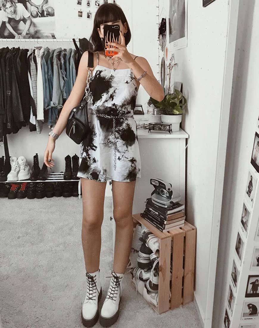 Image de Sagha Slip Dress in Mono Tie Dye Black and White
