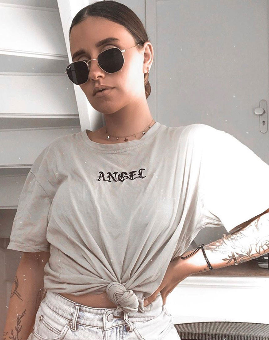 T-shirt basique oversize en tan avec broderie d'ange