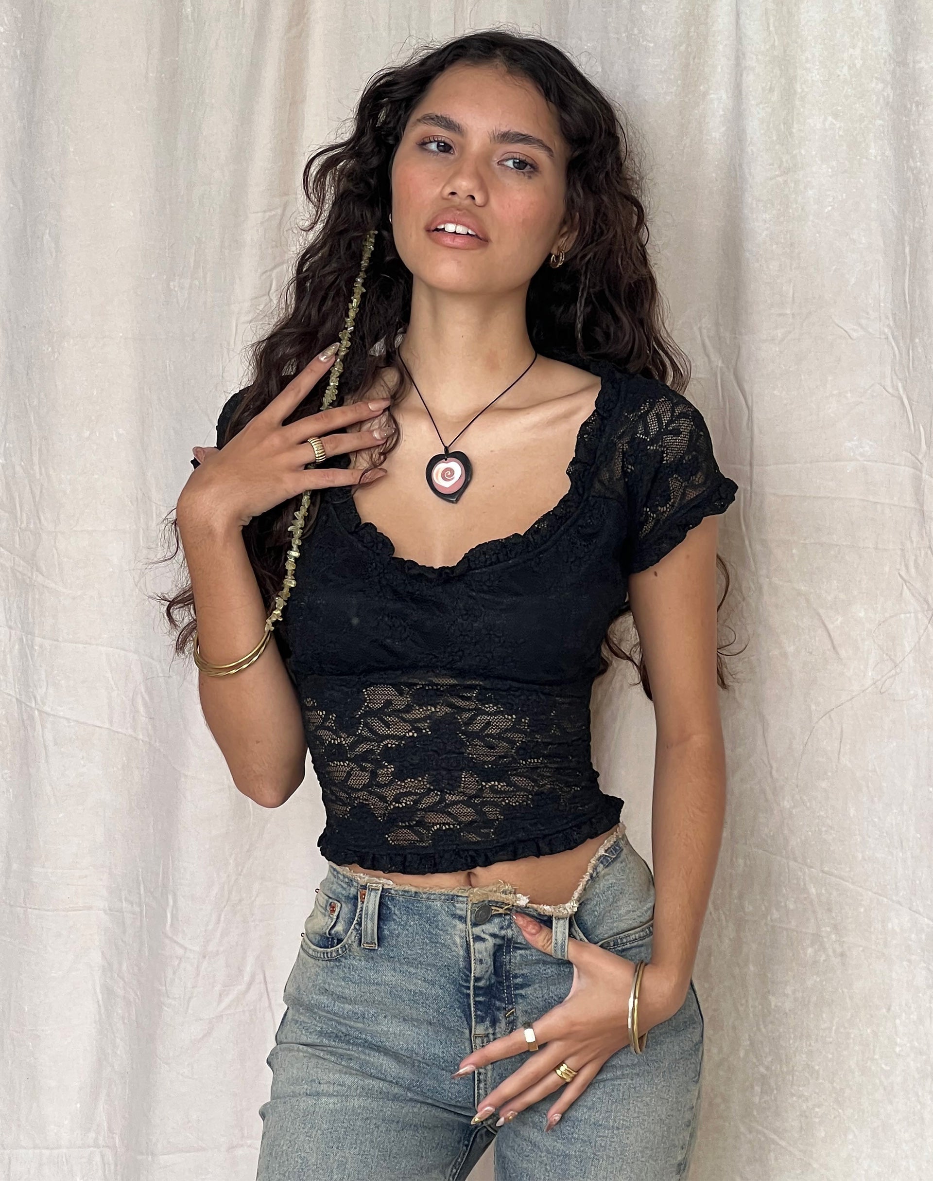image de Rufte Top in Lace Black
