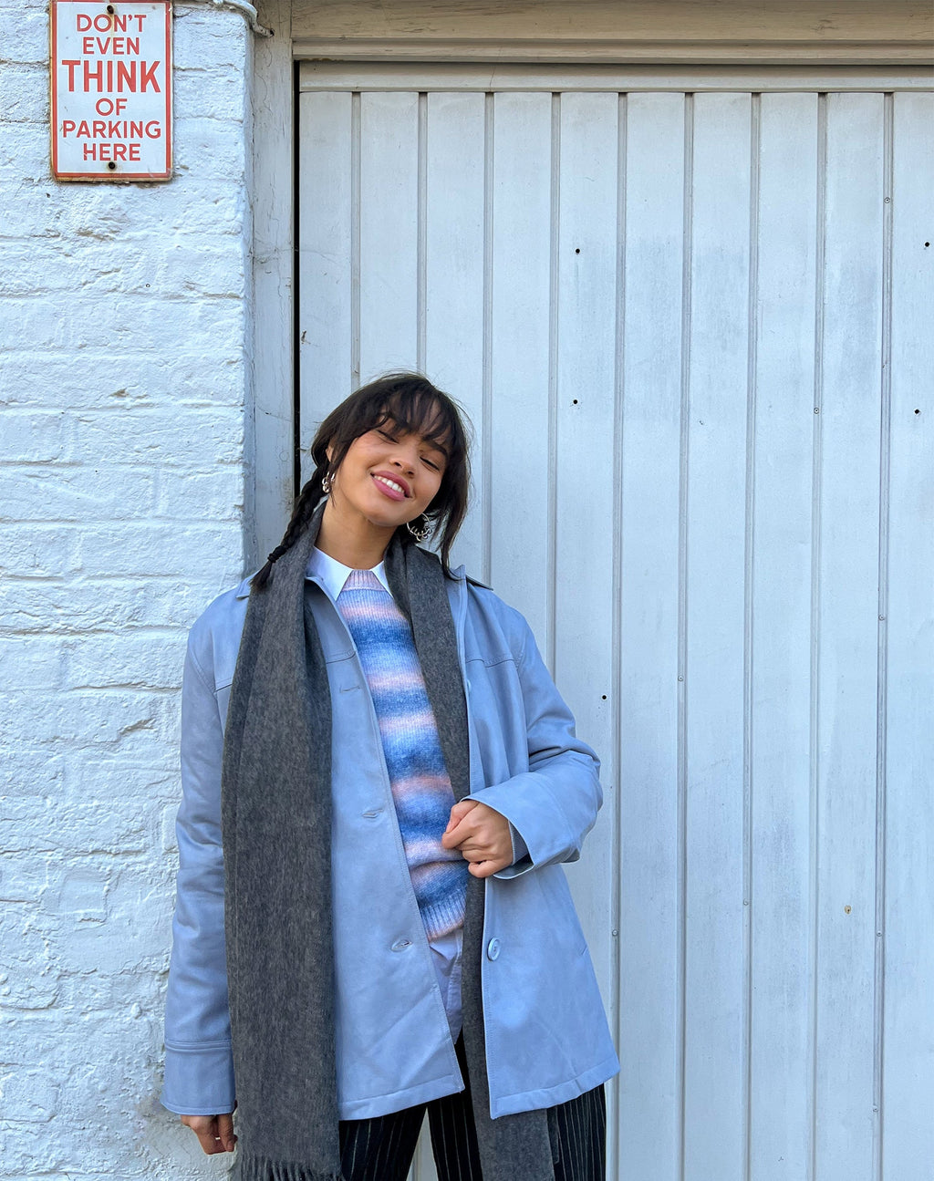 Veste Walta en PU bleu poudré