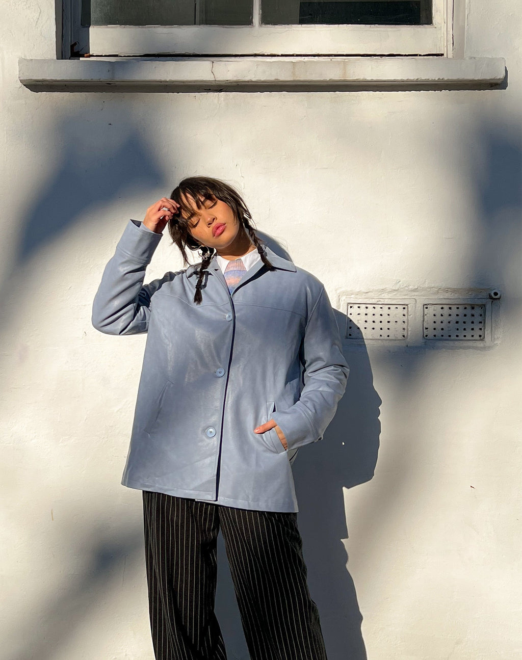 Veste Walta en PU bleu poudré