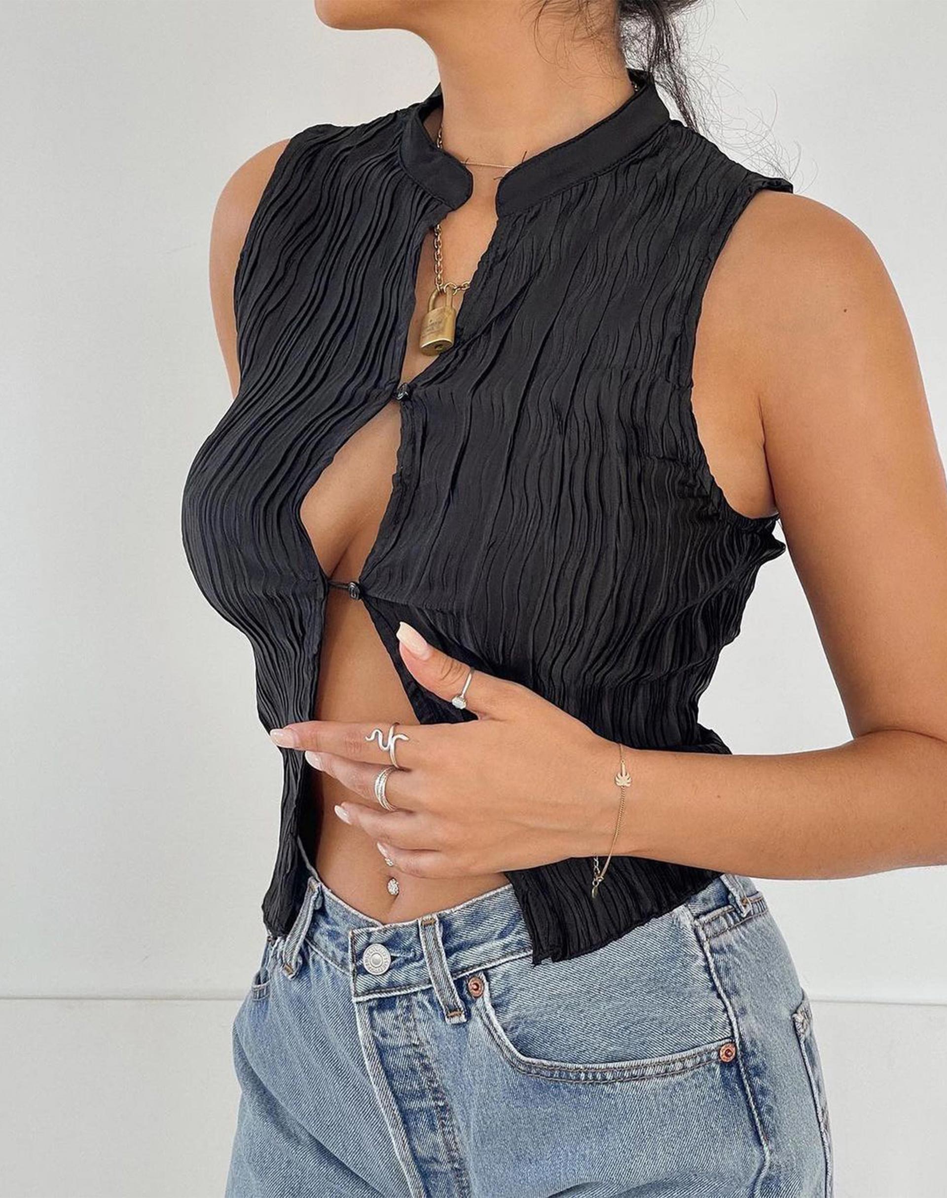 Image de Inara Crop Top in Crinkle Black