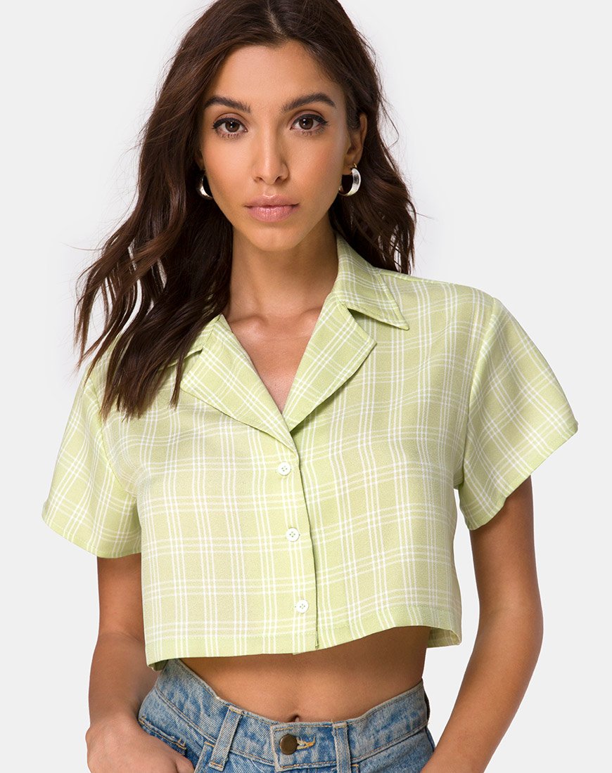 Indiana Cropped Shirt, Sage Check