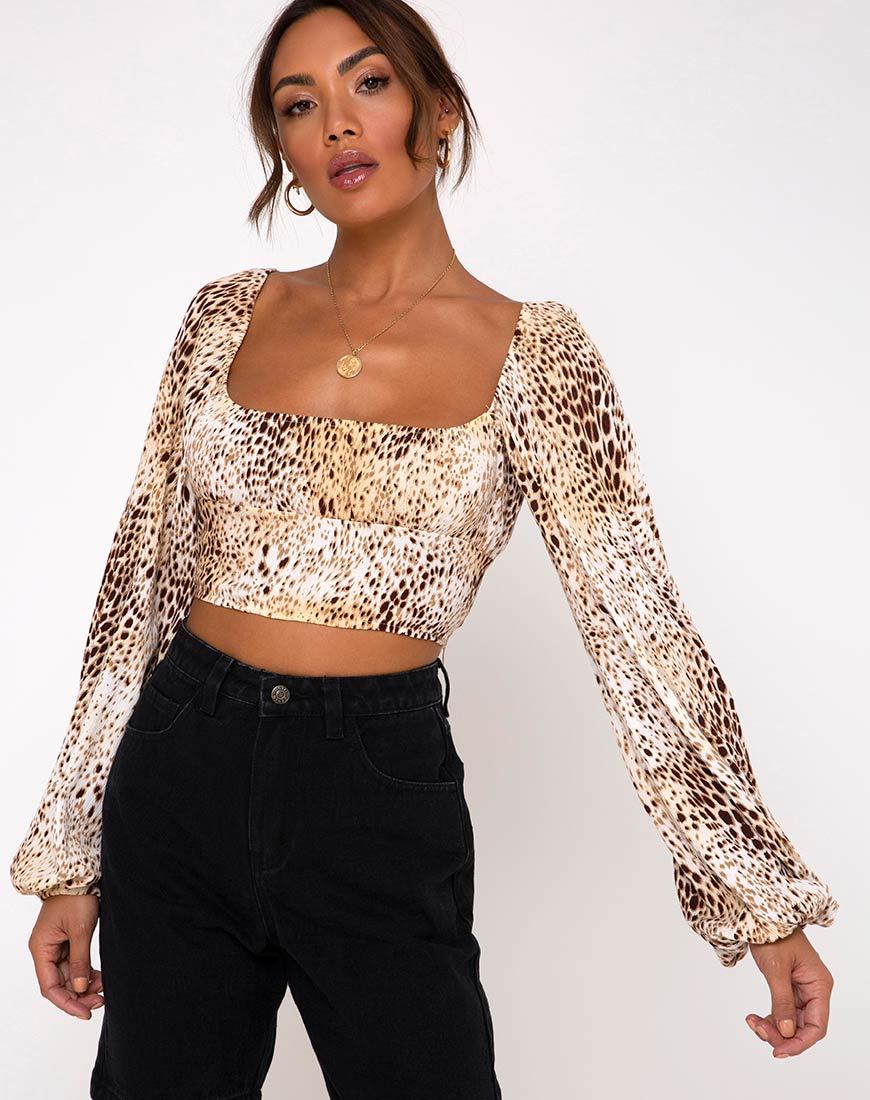 Image of Irene Longsleeve Top in Crinkle Sand Leopard