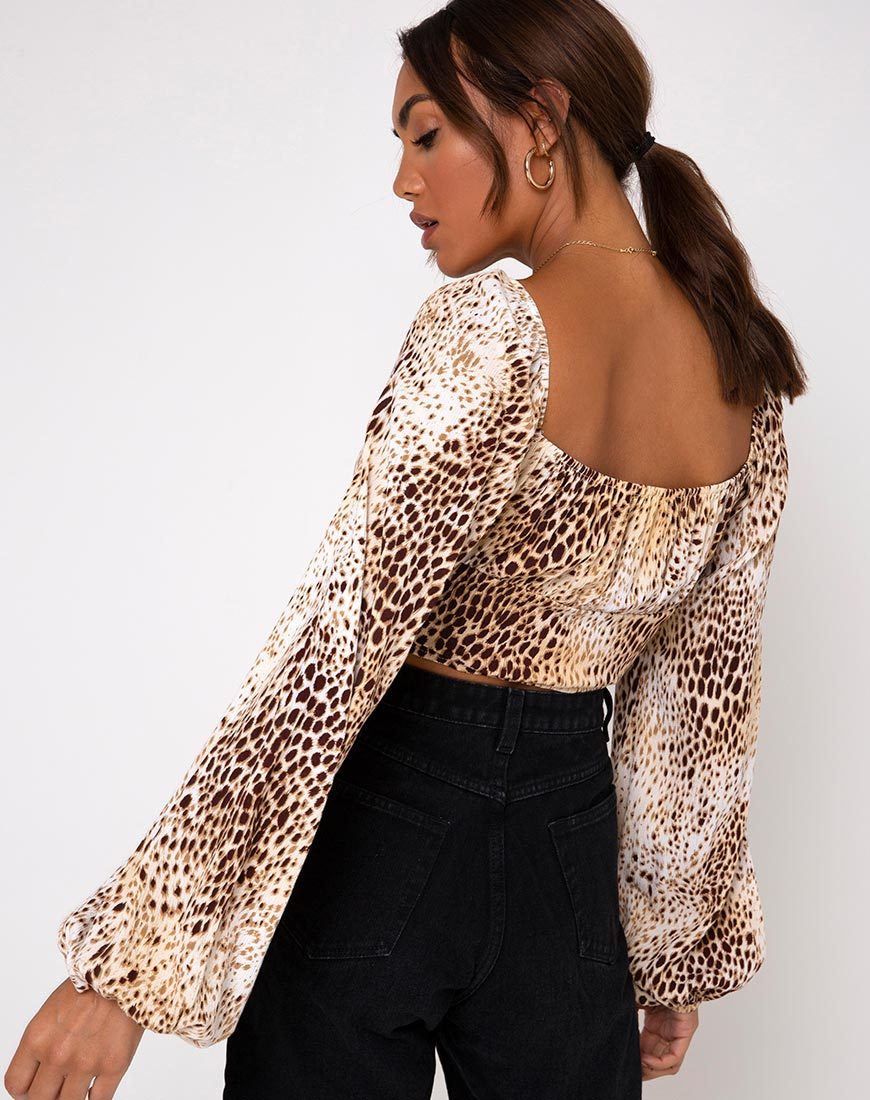 Image of Irene Longsleeve Top in Crinkle Sand Leopard
