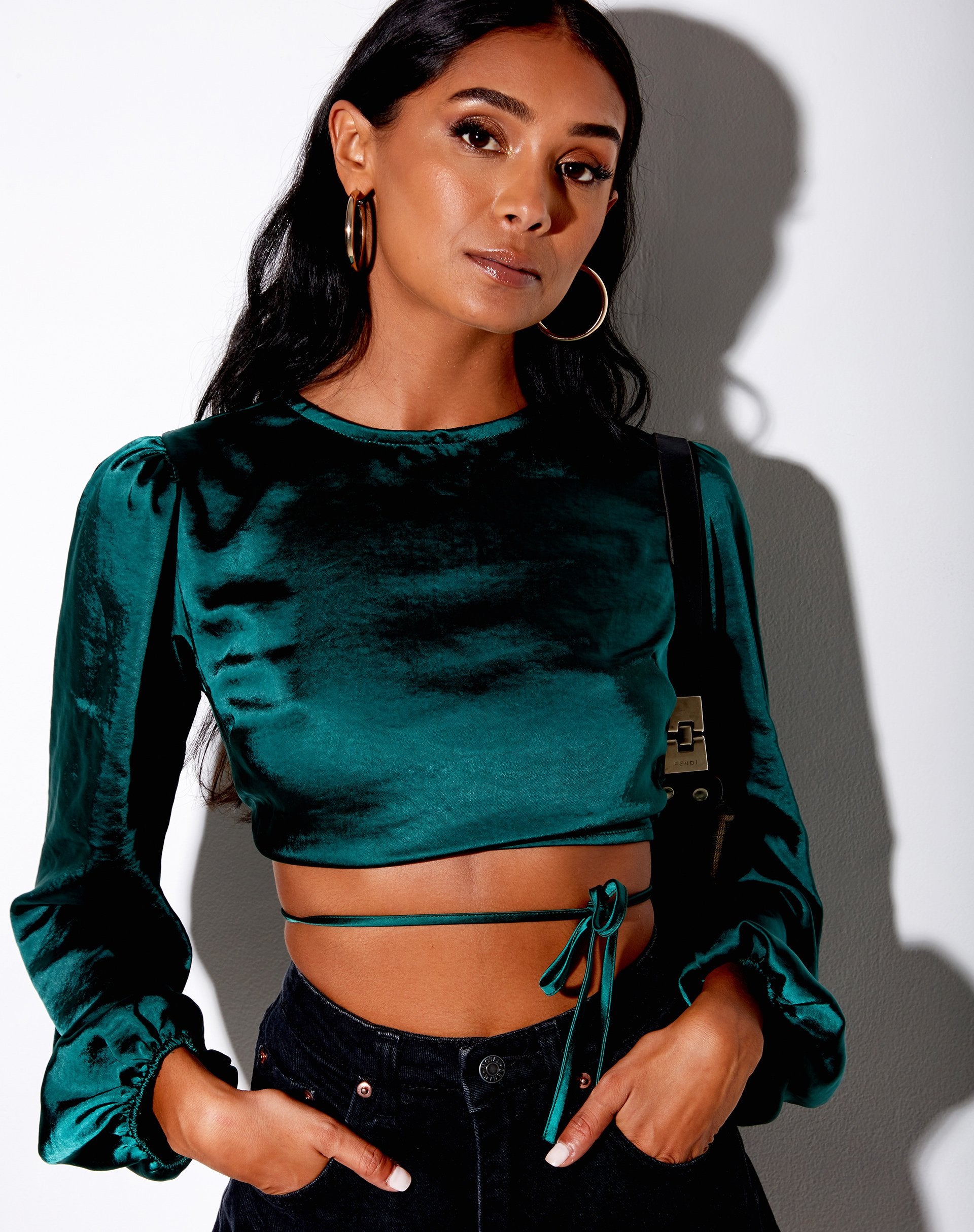 Image de Irisia Crop Top in Satin Forest Green