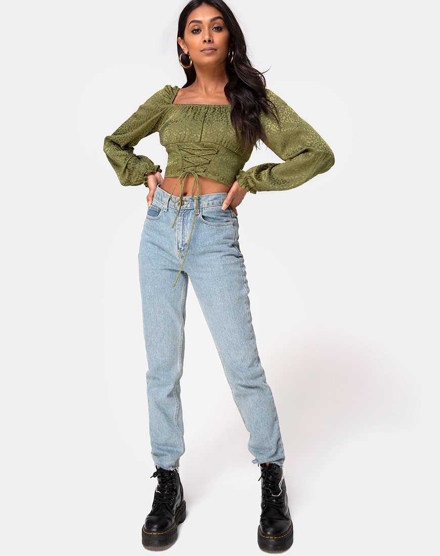 Image of Iris Crop Top in Satin Cheetah Khaki