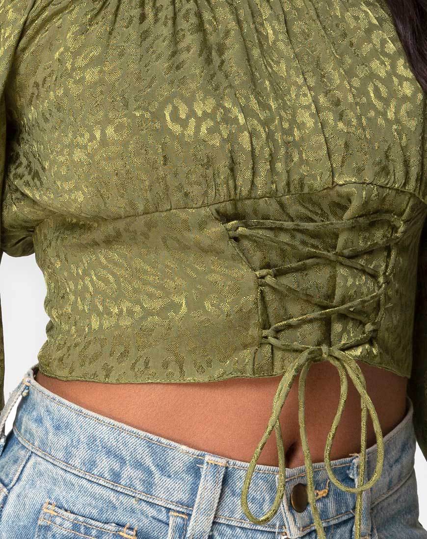 Image of Iris Crop Top in Satin Cheetah Khaki