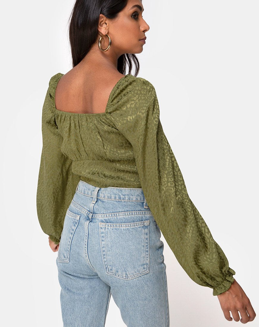 Image of Iris Crop Top in Satin Cheetah Khaki