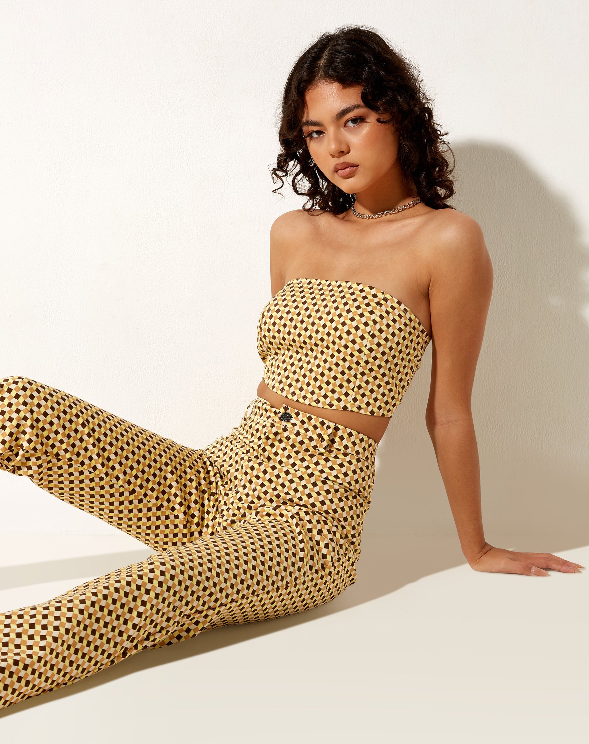 Image de Izara Corset Top in Wavy Checker Yellow