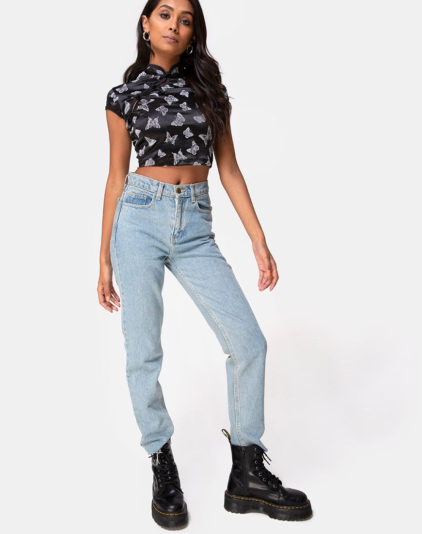 Image de Jakina Crop Top in Black Butterfly Flock