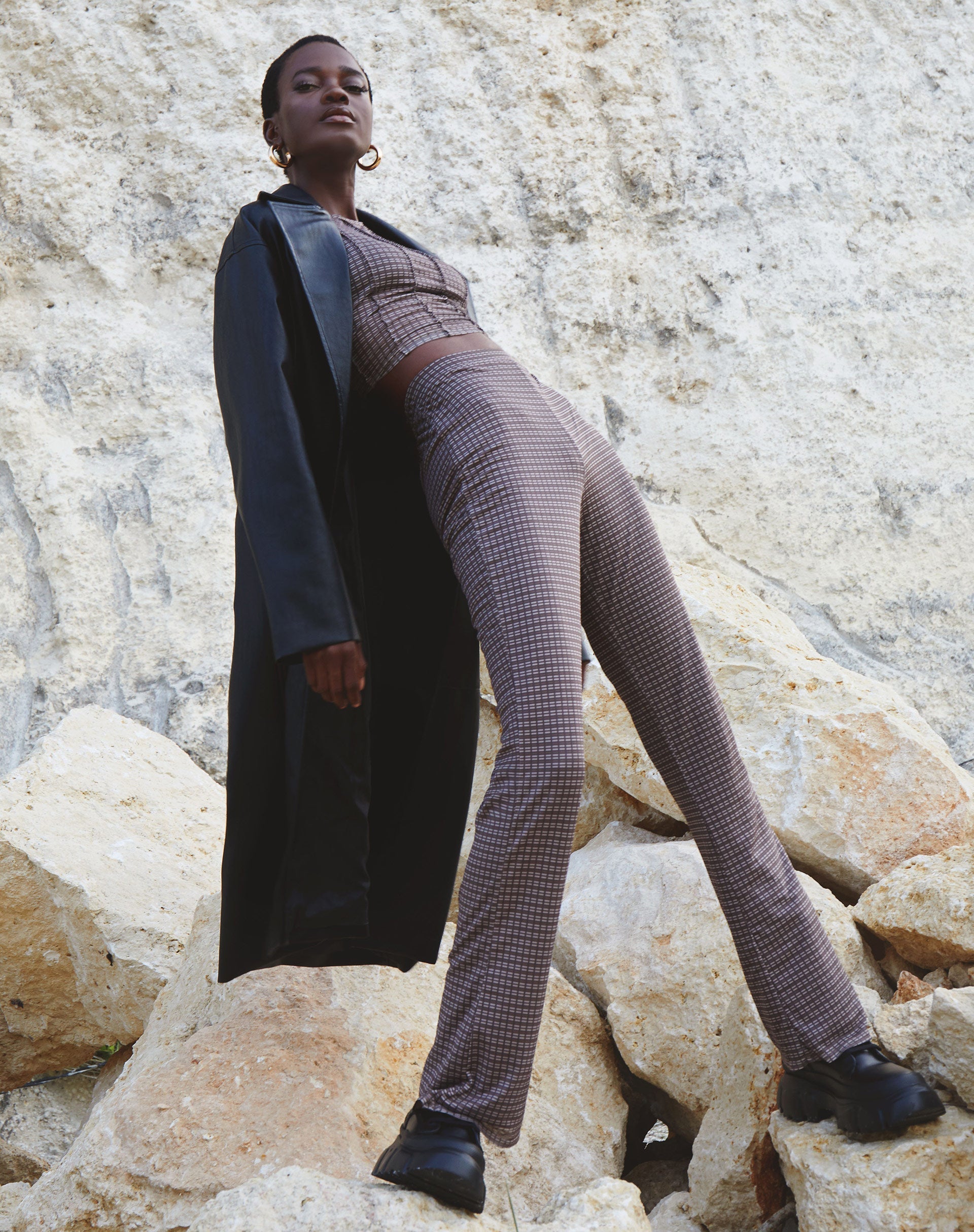 Image de Herly Pantalon évasé avec doublure en Mini Check Chocolat
