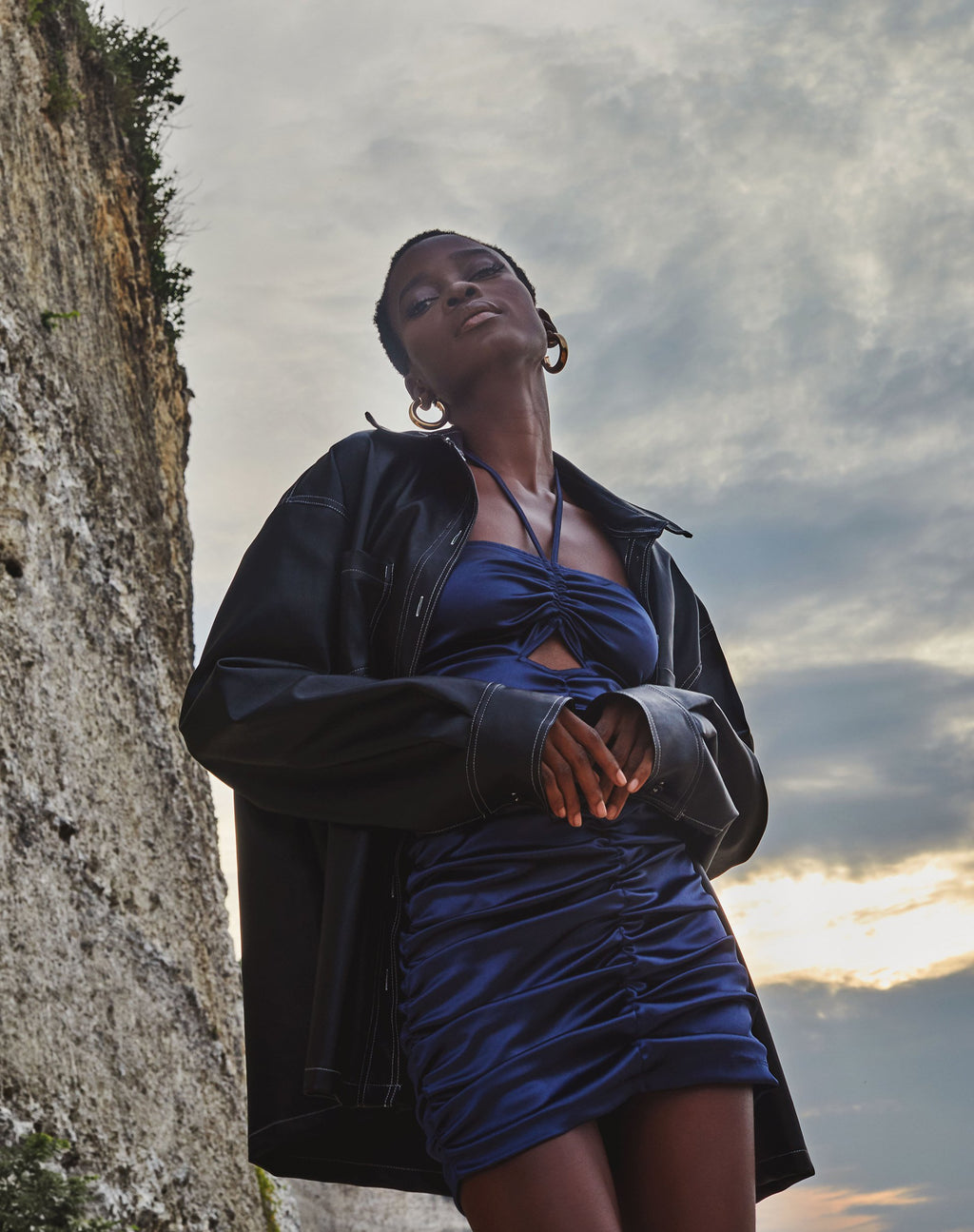 Amilia Mini Robe en Satin Spandex Inky Blue