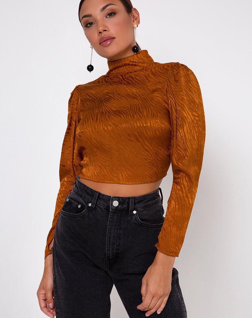 Jasty Crop Top en satin Zebra Golden Coral