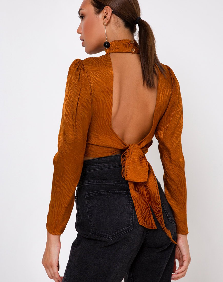 Jasty Crop Top en satin Zebra Golden Coral