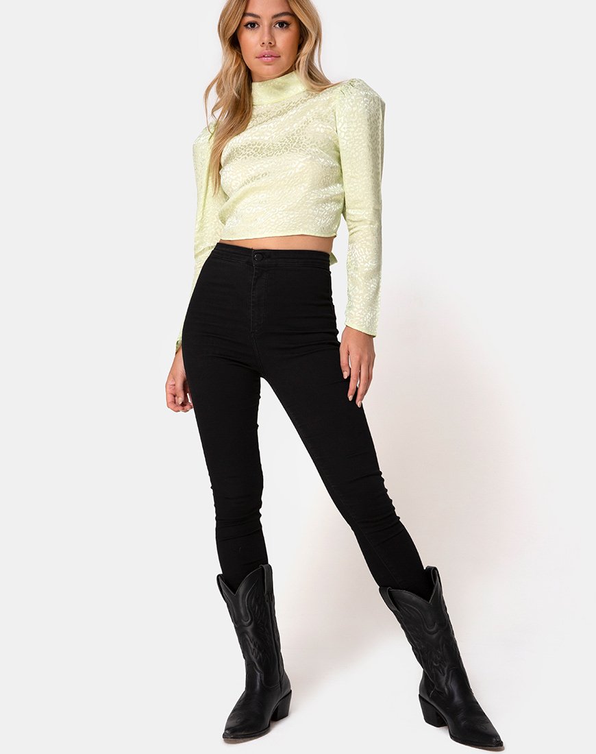 Image of Jasty Crop Top in Satin Cheetah Pistachio