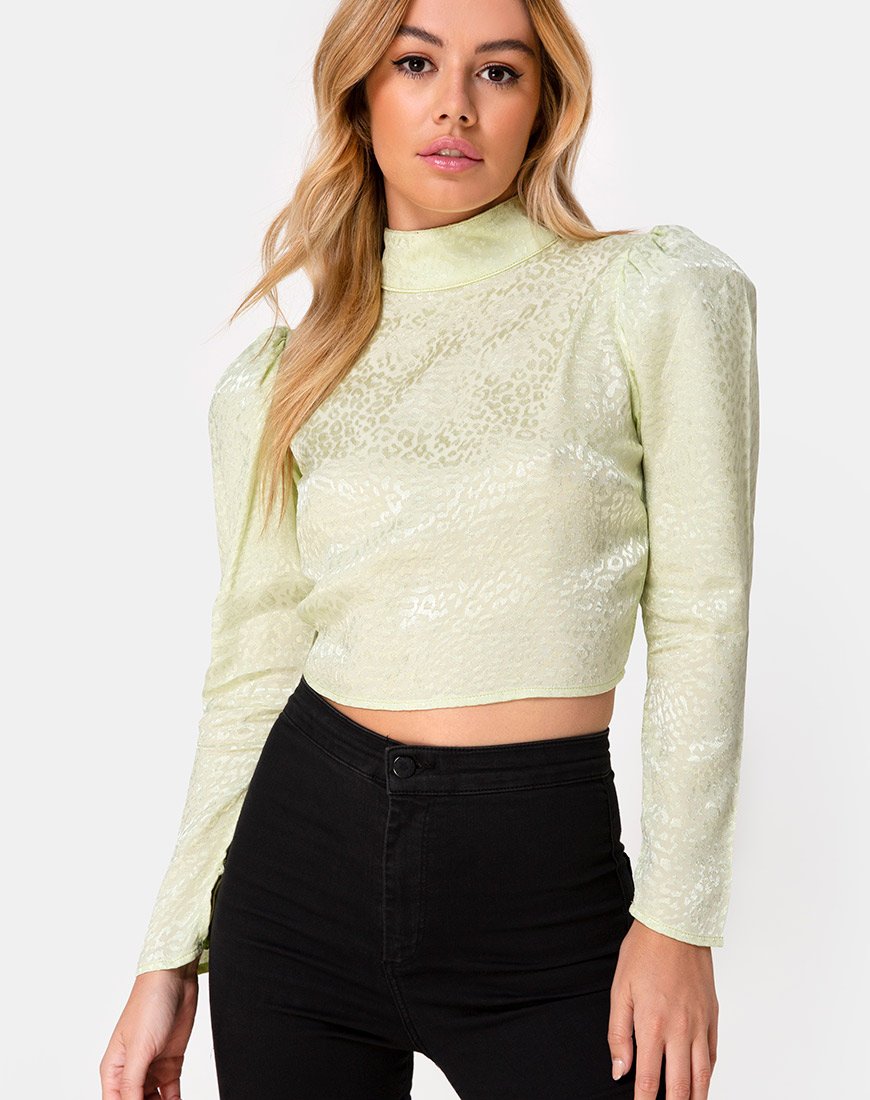 Image of Jasty Crop Top in Satin Cheetah Pistachio