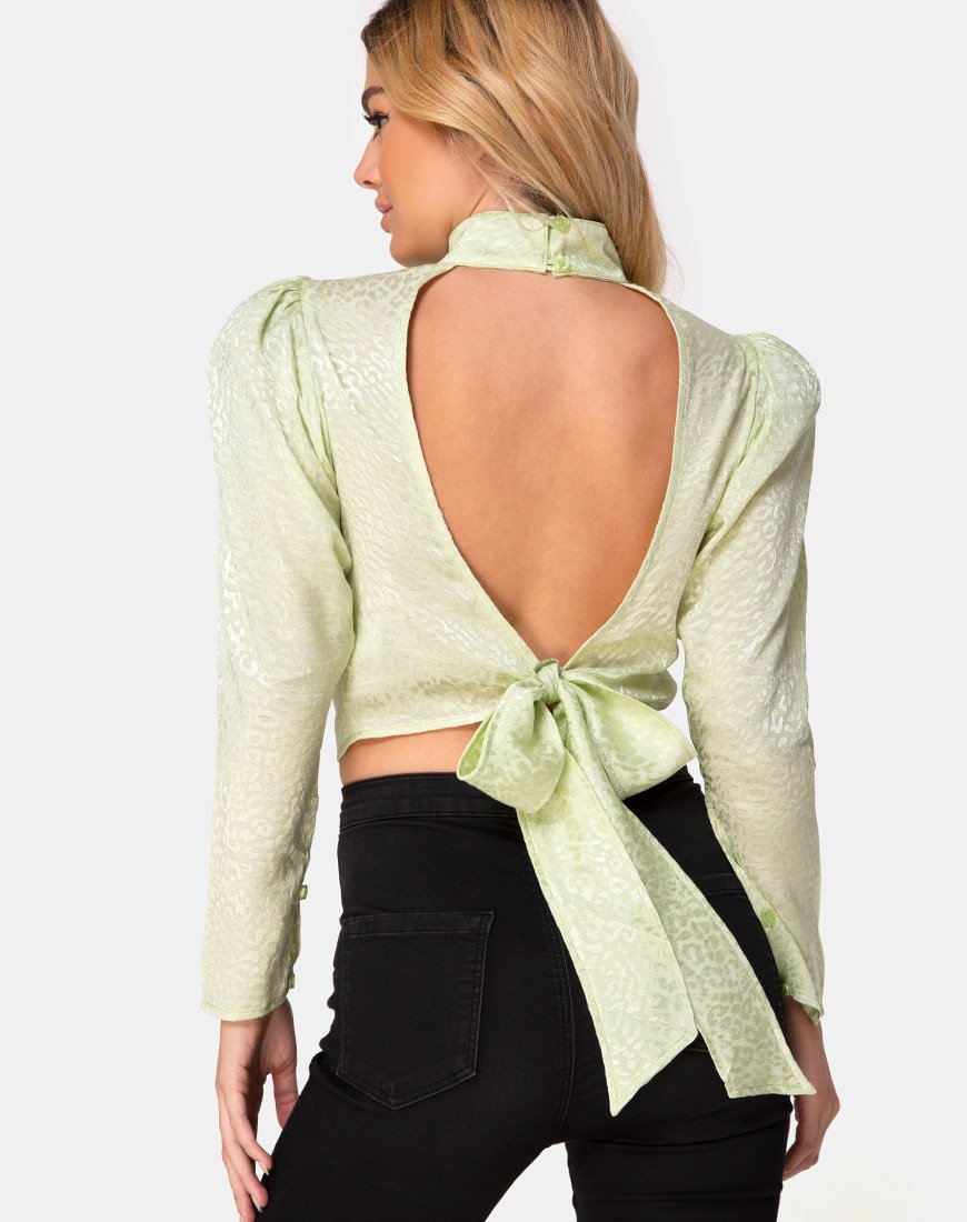 Image of Jasty Crop Top in Satin Cheetah Pistachio