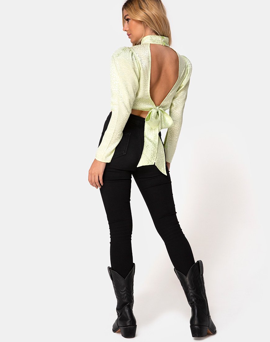 Image of Jasty Crop Top in Satin Cheetah Pistachio