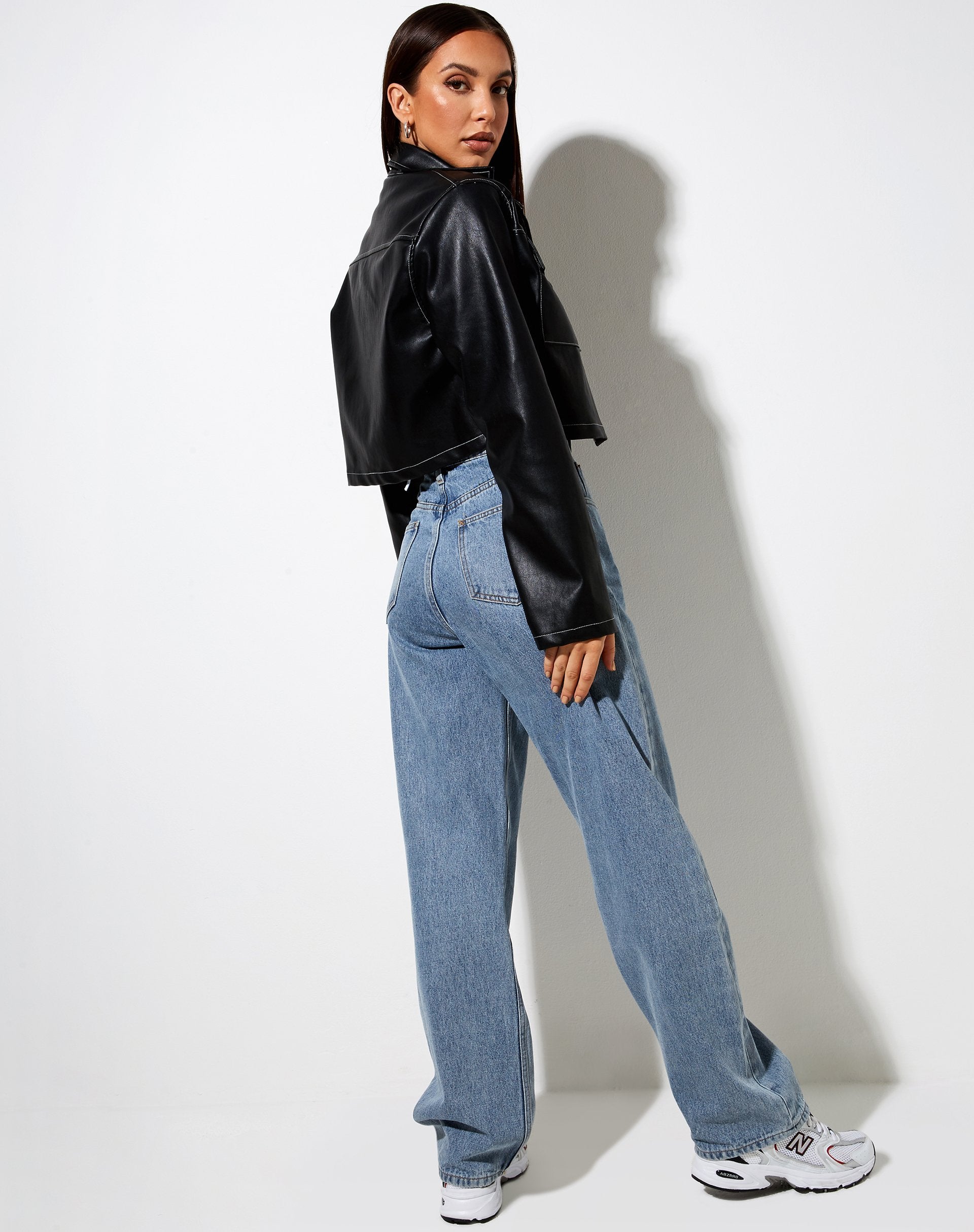 Image of Jayla Shirt in PU Black with White Stitch