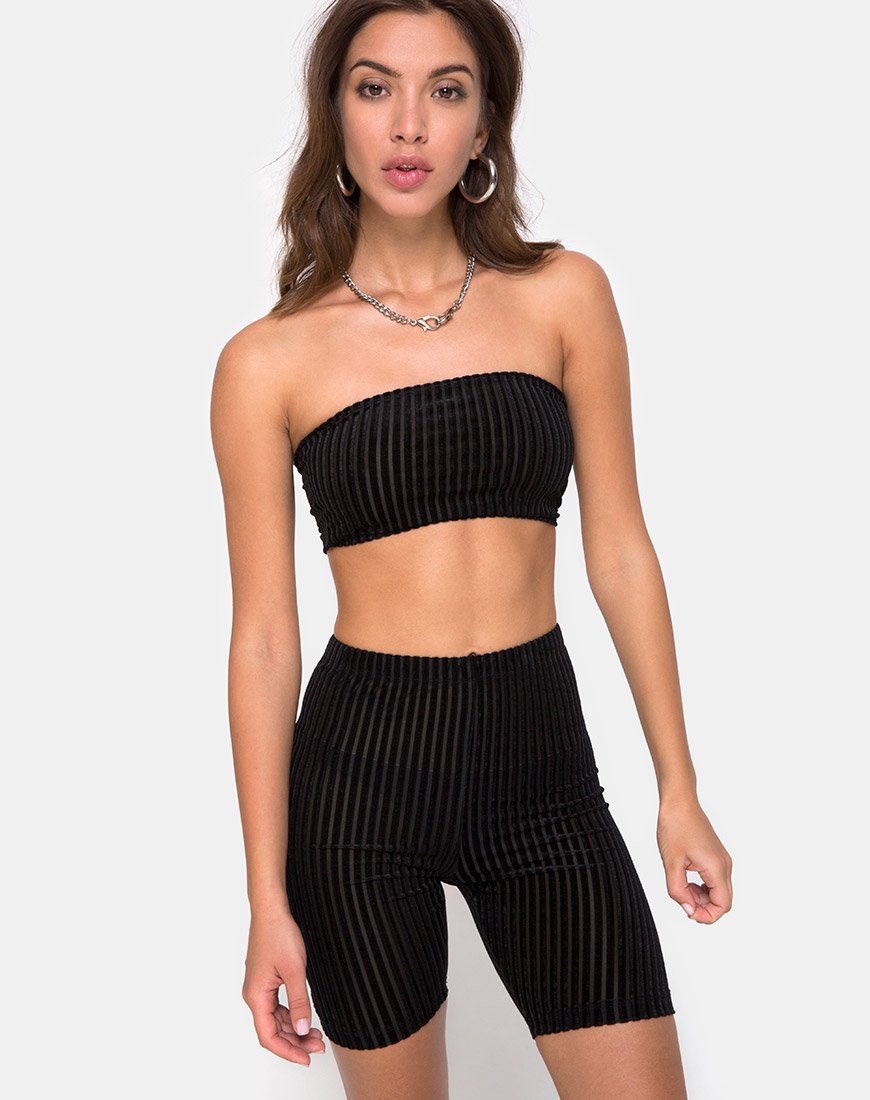 Image de Short de vélo en velours rayé noir X Princesse Polly