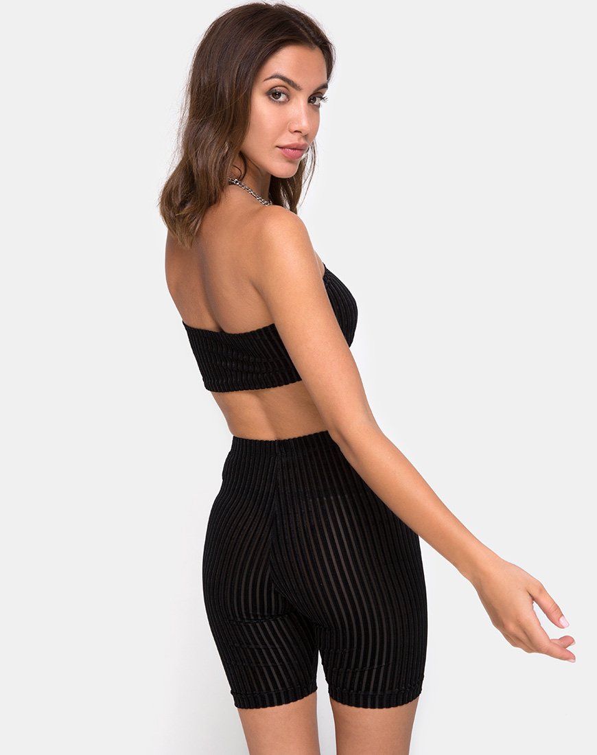 Image de Short de vélo en velours rayé noir X Princesse Polly