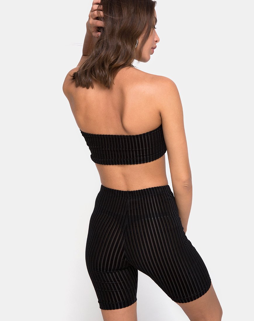 Image de Top tube en velours rayé noir X Princesse Polly