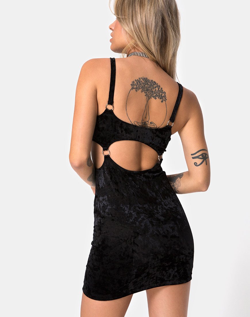 Image de la robe Jezabel en velours écrasé noir