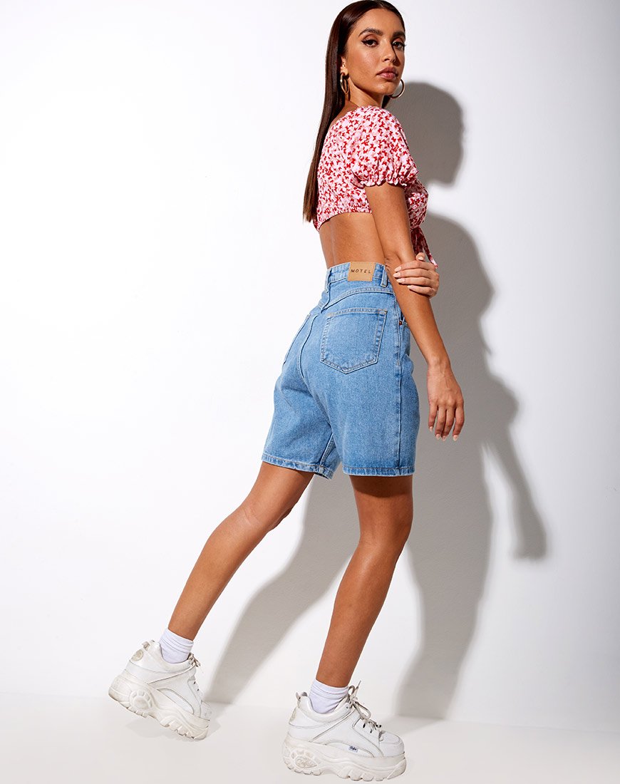 Image de Jiha Crop Top in Ditsy Butterfly Peach and Red