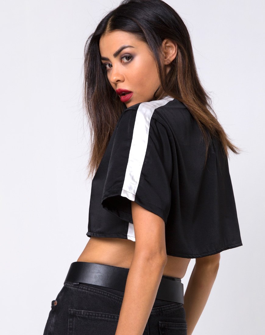 Image of Jiho Crop Top in Black with Ivory Stripe