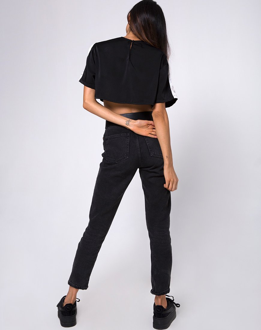 Image of Jiho Crop Top in Black with Ivory Stripe