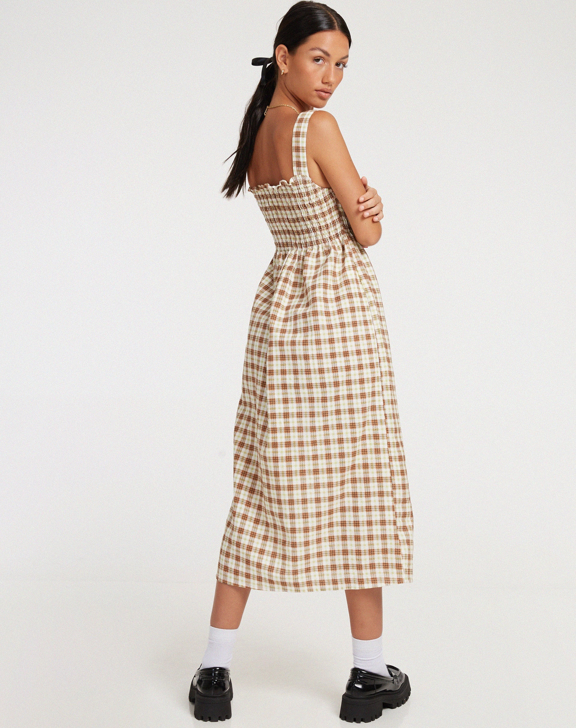 Image de Jocasta Midi Dress in Yellow and Brown Check (Robe midi à carreaux jaunes et bruns)