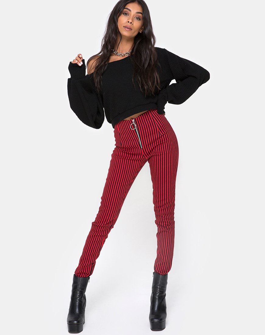 Pantalon Jolim à mini rayures rouge et noir