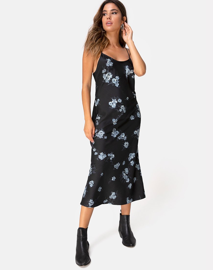 Image de Julia Maxi Dress in Mono Flower Black Satin
