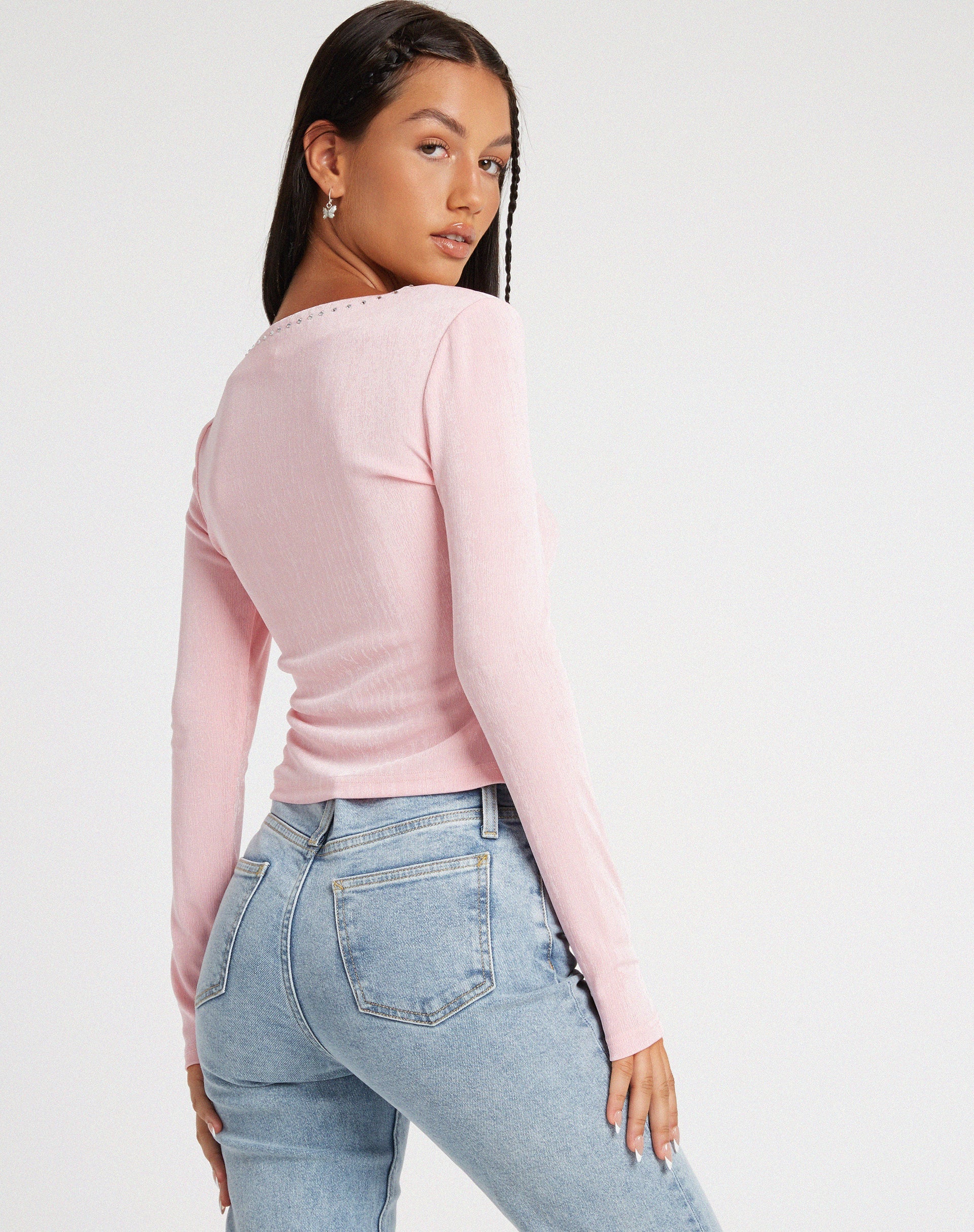 image de Kaigra Cardi en Baby Pink Silver Stud Hotfix