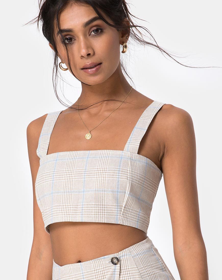 Image de Kaira Crop Top in Tonal Plaid Almond