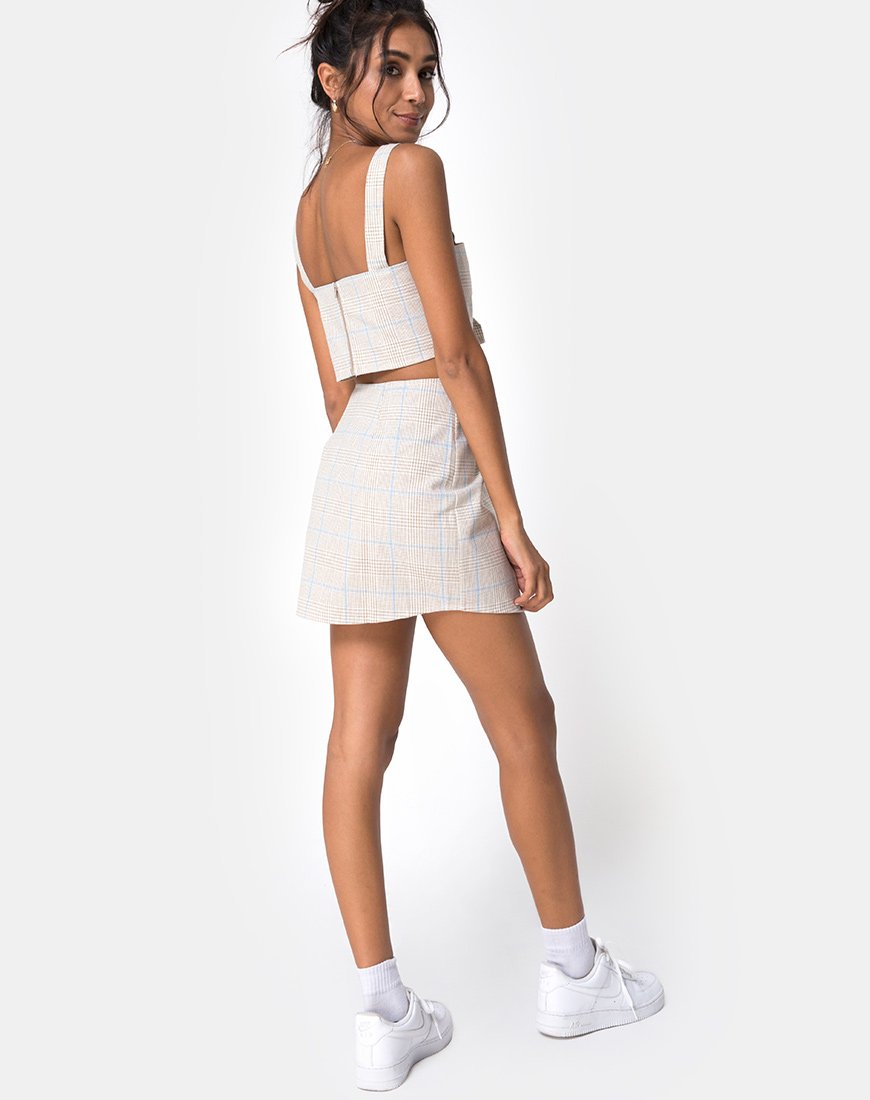 Image of Wrap Over Skirt in Tonal Plaid Almond