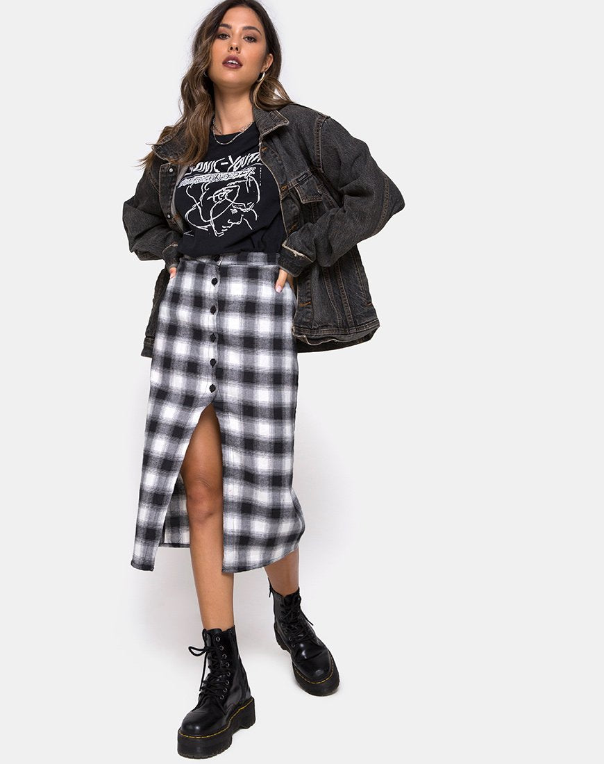 Kaisa Midi Skirt in Plaid Black and White (Jupe midi à carreaux noirs et blancs)