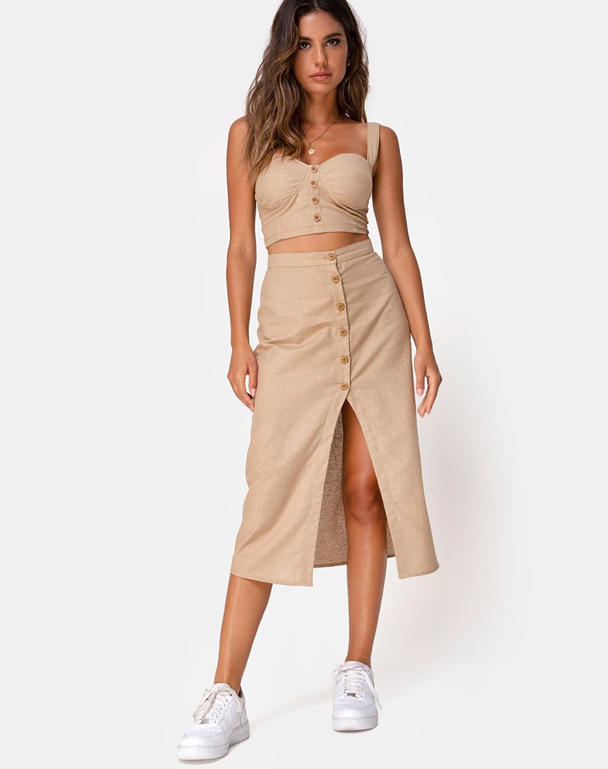Image de la jupe midi Kaisa en taupe