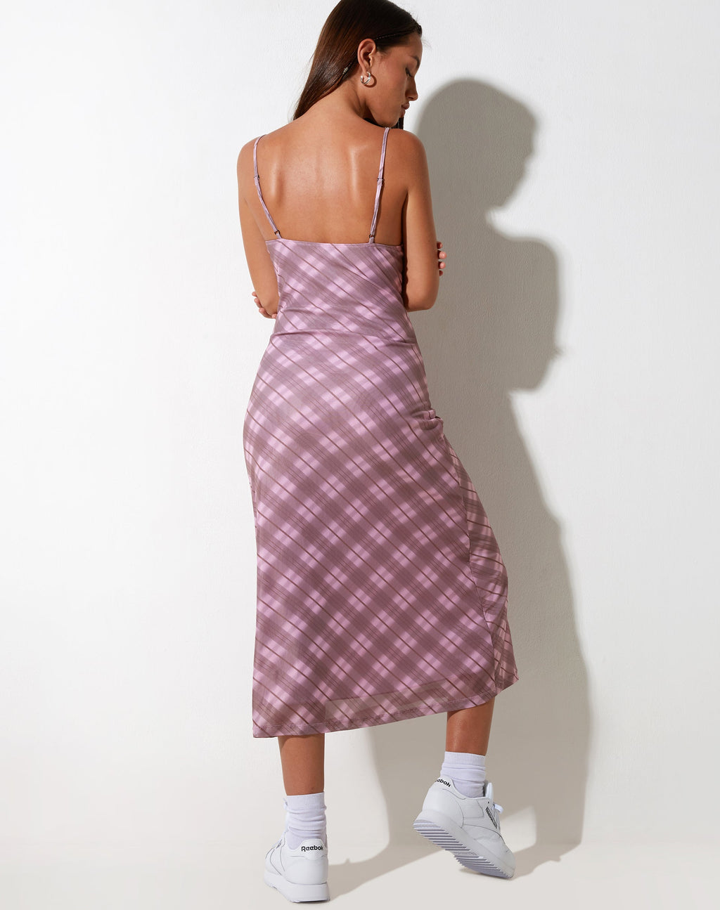Kalana Midi Dress in Pink Blurred Check (Robe midi à carreaux flous)
