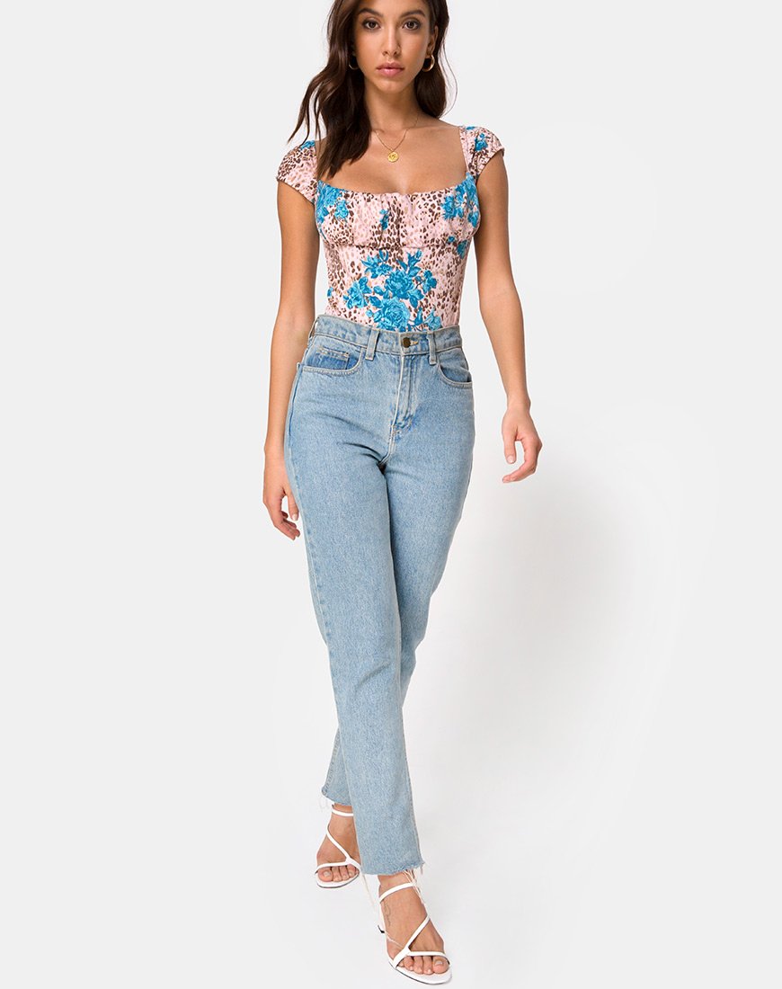Image de Kalina Bodice in Jungle Flower Blue and Cream