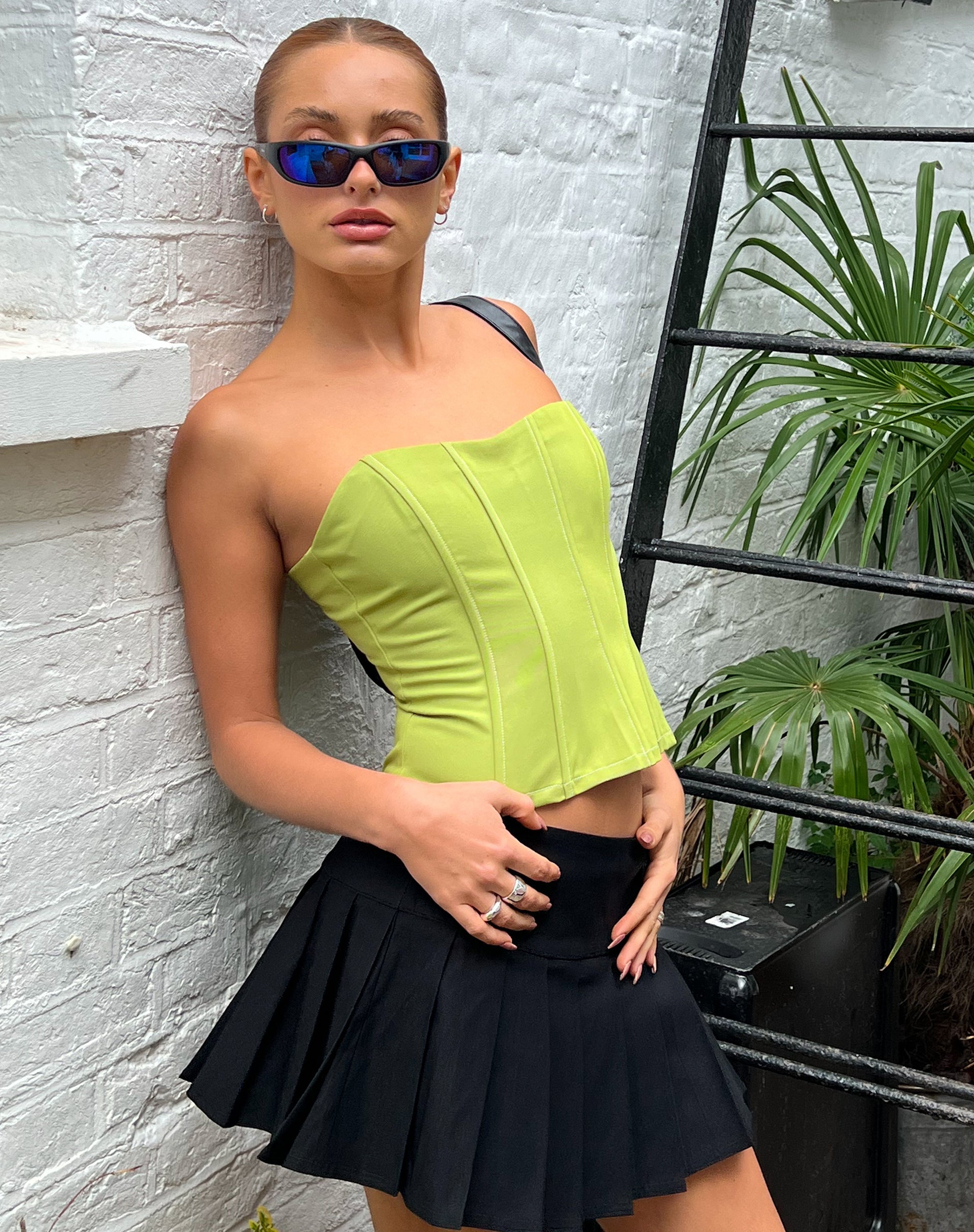 image de Kansa Corset Top in Pear Green with White Stitch
