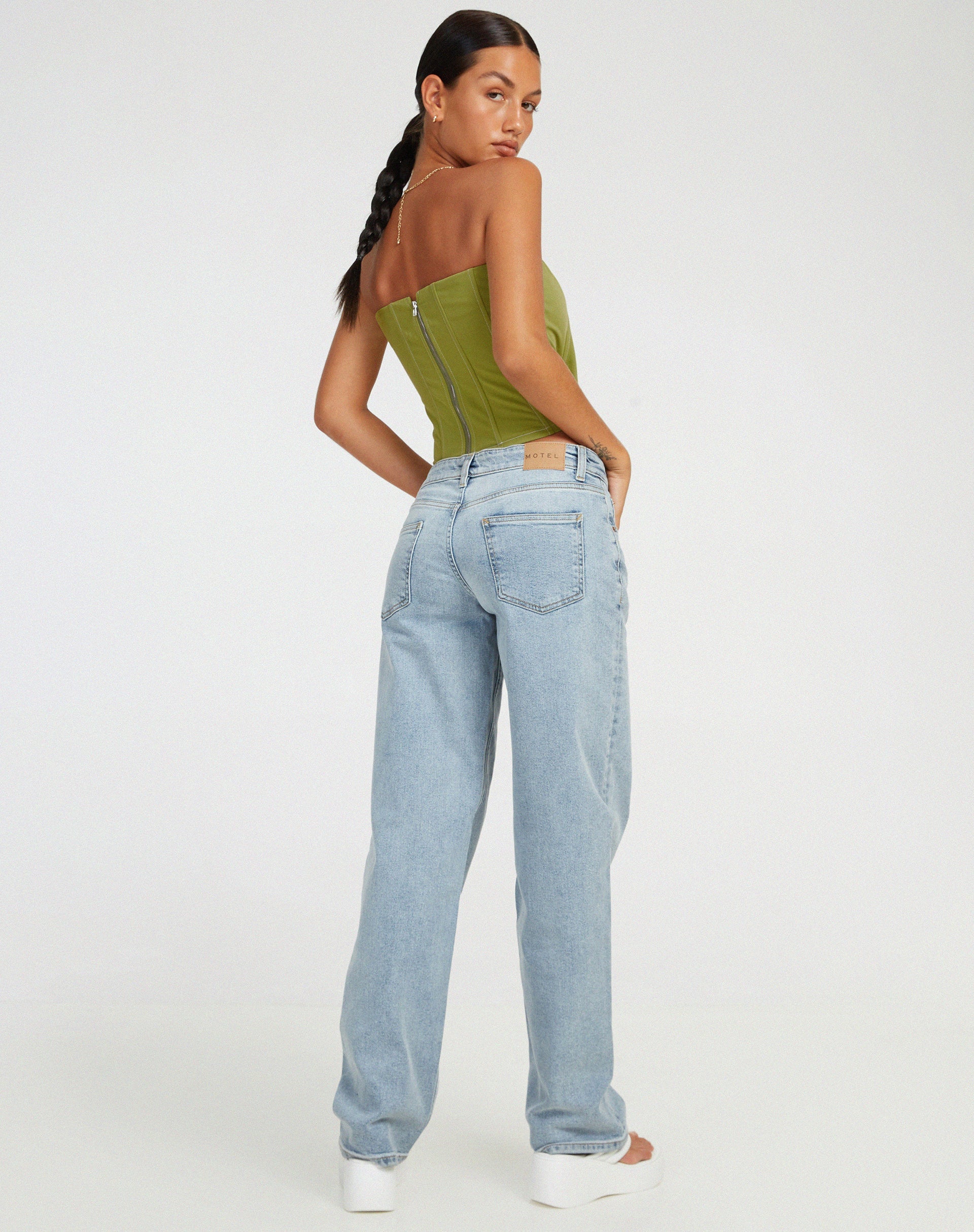 image de Kansa Corset Top in Pear Green with White Stitch