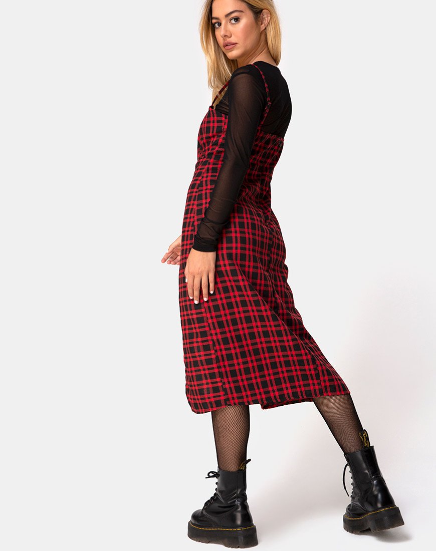 Image de Kaoya Midi Dress in Check Red and Black (robe midi à carreaux rouge et noir)