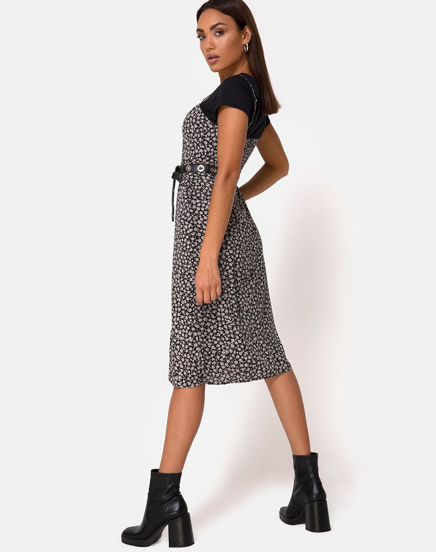 Robe midi Kaoya, Ditsy Rose Black